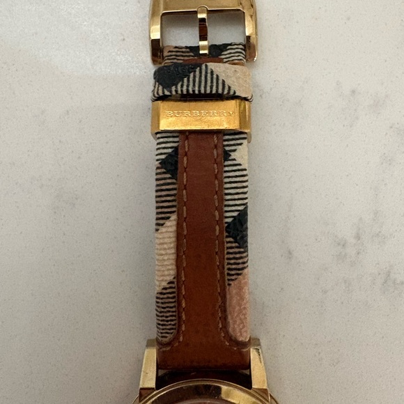 Burberry Gold and Tan Leather Watch main image 5